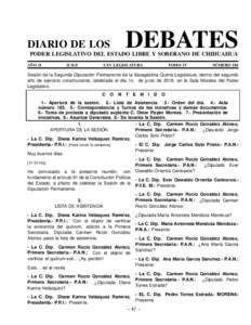 DIARIO DE LOS  DEBATES PODER LEGISLATIVO DEL ESTADO LIBRE Y SOBERANO DE CHIHUAHUA AÑO II