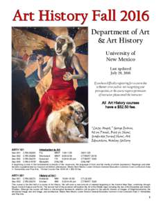 Art History Fall 2016 Department of Art & Art History University of New Mexico Last updated