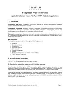 COMPLETION GUARANTEE POLICY