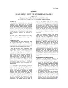 NTAAPOLLO  2   SOLAR  ENERGY  MEETS  THE  NEW  GLOBAL  CHALLENGE   R. B. Swenson