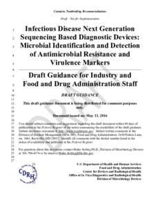 Infectious Disease Next Generation Sequencing Based Diagnostic Devices: Microbial Identification and Detection of Antimicrobial Resistance and Virulence Markers - Draft Guidance for Industry and Food and Drug Administrat
