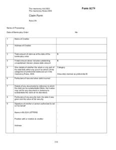 Form R279  The Insolvency Act 2003 The Insolvency Rules[removed]Claim Form