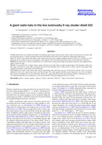 Large-scale structure of the cosmos / Galaxy clusters / Galaxies / Radio relics / Plasma physics / Brightest cluster galaxy / Cosmic distance ladder / X-ray astronomy / Elliptical galaxy / Astronomy / Extragalactic astronomy / Physical cosmology