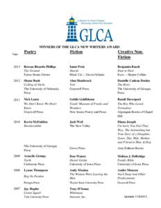WINNERS OF THE GLCA NEW WRITERS AWARD  Poetry