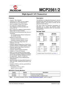 MCP2561/2 High-Speed CAN Transceiver Features: Description: