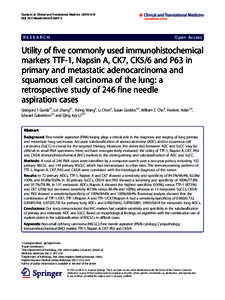 Utility of five commonly used immunohistochemical markers TTF-1, Napsin A, CK7, CK5/6 and P63 in primary and metastatic adenocarcinoma and squamous cell carcinoma of the lung: a retrospective study of 246 fine needle asp