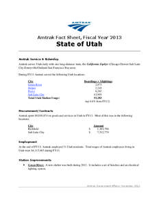 Amtrak Fact Sheet, Fiscal Year[removed]State of Utah