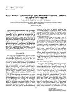 MOLECULAR PHYLOGENETICS AND EVOLUTION  Vol. 7, No. 2, APRIL, pp. 231–240, 1997 ARTICLE NO. FY960390  From Gene to Organismal Phylogeny: Reconciled Trees and the Gene