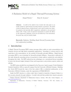 Mathematics-in-Industry Case Studies Journal, Volume 3, ppA Radiation Model of a Rapid Thermal Processing System Abigail Wacher  Abstract.