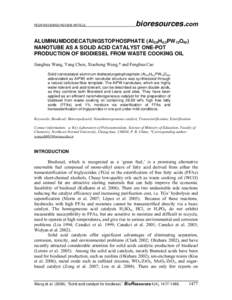 PEER-REVIEWED REVIEW ARTICLE  bioresources.com ALUMINUMDODECATUNGSTOPHOSPHATE (Al0.9H0.3PW12O40) NANOTUBE AS A SOLID ACID CATALYST ONE-POT