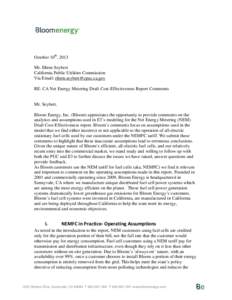 October 10th, 2013 Mr. Ehren Seybert California Public Utilities Commission Via Email: [removed] RE: CA Net Energy Metering Draft Cost-Effectiveness Report Comments