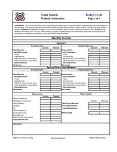 Coast Guard Mutual Assistance Budget Form Page 1 of 3