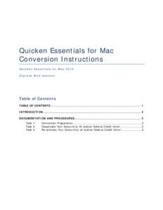 Quicken Essentials for Mac Conversion Instructions Quicken Essentials for Mac 2010 Express Web Connect  Table of Contents