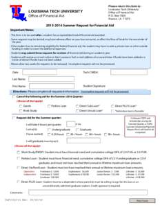 Please return this form to: Louisiana Tech University Office of Financial Aid P.O. Box 7925 Ruston, LA 71272