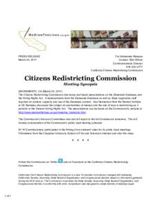 News Release for March 24nd - Citizens Redistricting Commission