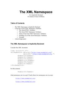 The XML Namespace It is Implicitly Declared It Contains 4 Great Attributes Table of Contents -