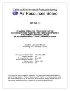 California Environmental Protection Agency  Air Resources Board SOP MLD 104  STANDARD OPERATING PROCEDURE FOR THE