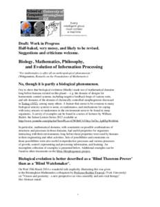 Protein structure / Evolution / Philosophy of mathematics / Mathematics / Organism / Bioinformatics / Aaron Sloman / POP-11 / Biology / Science / Protein domain