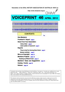 Newsletter of the ORAL HISTORY ASSOCIATION OF AUSTRALIA NSW inc http://www.ohaansw.org.au VOICEPRINT 46  APRIL 2012