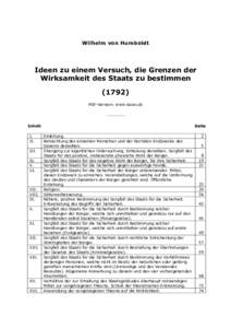 Wilhelm von Humboldt  Ideen zu einem Versuch, die Grenzen der Wirksamkeit des Staats zu bestimmenPDF-Version: www.mises.de