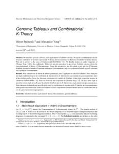 Discrete Mathematics and Theoretical Computer Science  DMTCS vol. (subm.), by the authors, 1–1 Genomic Tableaux and Combinatorial K-Theory