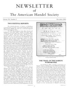 NEWSLETTER of The American Handel Society Volume XX, Number 3  December 2005