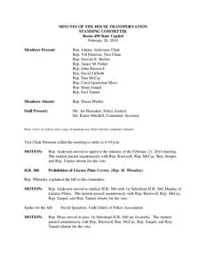 Minutes for House Transportation Committee 02/26