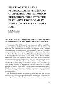 Fighting Styles: The Pedagogical Implications of Applying Contemporary Rhetorical Theory to the Persuasive Prose of Mary Wollstonecraft and Mary