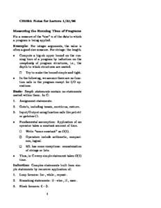 CS109A Notes for LectureMeasuring the Running Time of Programs Fix a measure of the \size