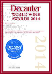 world wine awards 2014 This is to certify that Perticaia 2009 Sagrantino di Montefalco, Umbria