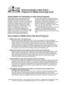 Exploring Quality in After School Programs for Middle School-Age Youth