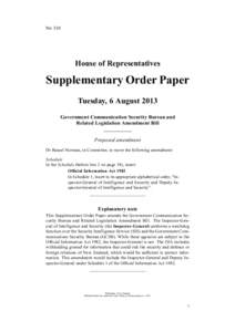 No 310  House of Representatives Supplementary Order Paper Tuesday, 6 August 2013