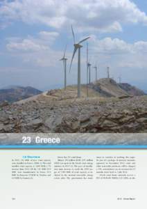 23 Greece 1.0 Overview In 2013, 116 MW of new wind capacity were installed in Greece (Table 1). The total installed wind capacity is 1,865 MW, a 7%