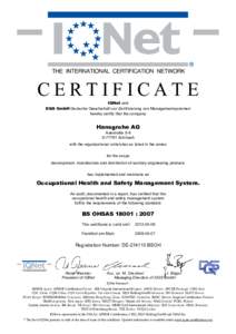 Standards organizations / Economy / Hansgrohe / Measurement / DQS / ICONTEC / Grohe / Schiltach / Evaluation / Deutsches Institut fr Normung / Offenburg / Professional certification