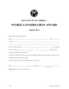WORLD CONSERVATION AWARD Application