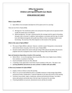 Office for Genetics   and   Children with Special Health Care Needs    SPINA BIFIDA FACT SHEET   