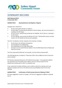SUMMARY RECORD SACF Meeting[removed]November 2014 AGENDA ITEM 1  Opening Remarks and Adoption of Agenda