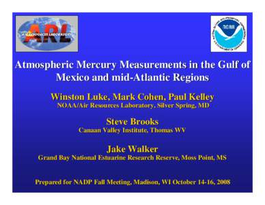 Atmospheric Mercury Measurements in the Gulf of Mexico and mid-Atlantic Regions Winston Luke, Mark Cohen, Paul Kelley NOAA/Air Resources Laboratory, Silver Spring, MD  Steve Brooks