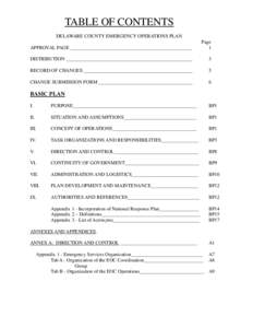 TABLE OF CONTENTS DELAWARE COUNTY EMERGENCY OPERATIONS PLAN APPROVAL PAGE _________________________________________________ Page 1