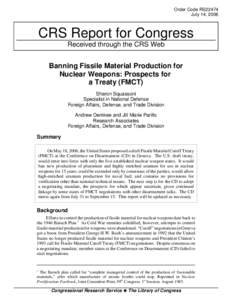 Banning Fissile Material Production for Nuclear Weapons: Prospects for a Treaty (FMCT)