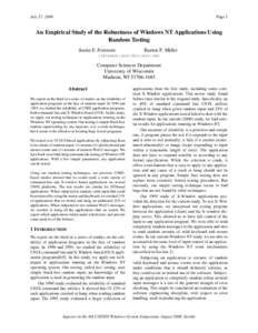 July 27, 2000  Page 1 An Empirical Study of the Robustness of Windows NT Applications Using Random Testing