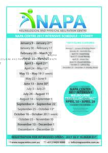 NAPA CENTRE 2017 INTENSIVE SCHEDULE – SYDNEY January 9 – January 27* *2017 CLINIC CLOSURES  January 30 – February 17