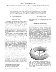 PHYSICAL REVIEW E 68, 046611 共2003兲  Electric potential for a resistive toroidal conductor carrying a steady azimuthal current J. A. Hernandes* and A. K. T. Assis† ˜ o Paulo, Brazil Instituto de Fı´sica ‘‘Gl