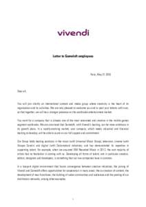 Letter to Gameloft employees  Paris, MayDear all,