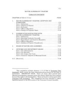 C-1 MAYOR-ALDERMANIC CHARTER1 TABLE OF CONTENTS CHAPTER (of Title 6, T.C.A.)  PAGE