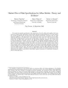 Market Price of Risk Specifications for Aﬃne Models: Theory and Evidence∗ Patrick Cheridito† Damir Filipovi´c‡