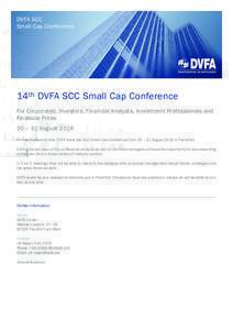DVFA SCC Small Cap Conference 14th DVFA SCC Small Cap Conference For Corporates, Investors, Financial Analysts, Investment Professionals and Financial Press