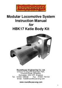 Modular Locomotive System Instruction Manual for HBK17 Katie Body Kit  Roundhouse Engineering Co. Ltd.