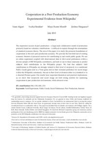 Cooperation in a Peer Production Economy - Experimental Evidence from Wikipedia
