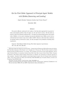 On the First-Order Approach in Principal-Agent Models with Hidden Borrowing and Lending Árpád Ábrahám,ySebastian Koehne,z and Nicola Pavoni x DecemberAbstract